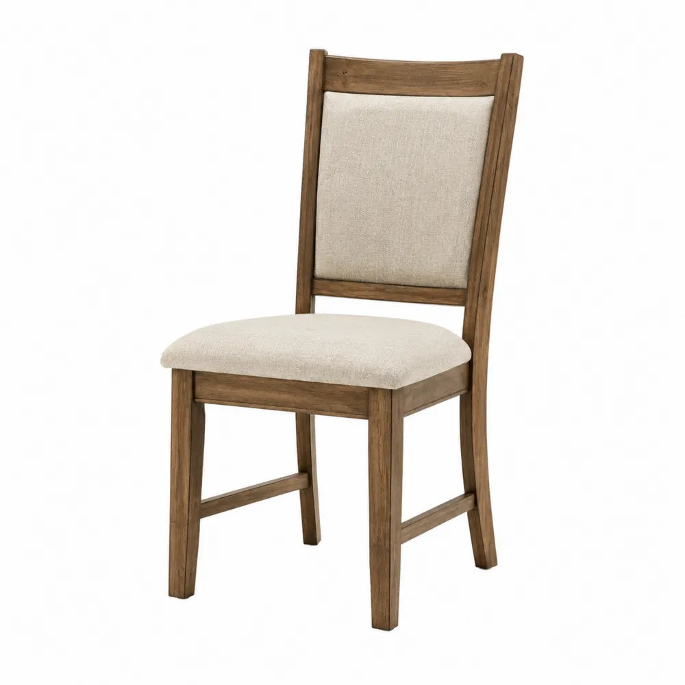 Chaise de salle à manger rembourrée en hévéa massif tissu beige dossier haut 45 cm x 52 cm x 95 cm chêne naturel et beige