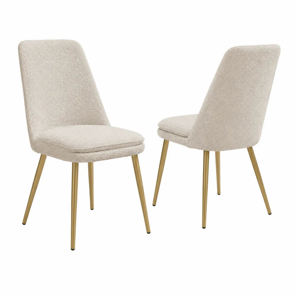 Lot de 2 chaises de salle à manger rembourrées en tissu bouclé polyester pieds acier doré 46 cm x 55 cm x 86 cm beige et doré