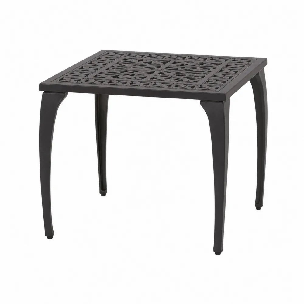 Table d’extérieur carrée en aluminium moulé noir 70 x 70 x 72 cm plateau ajouré