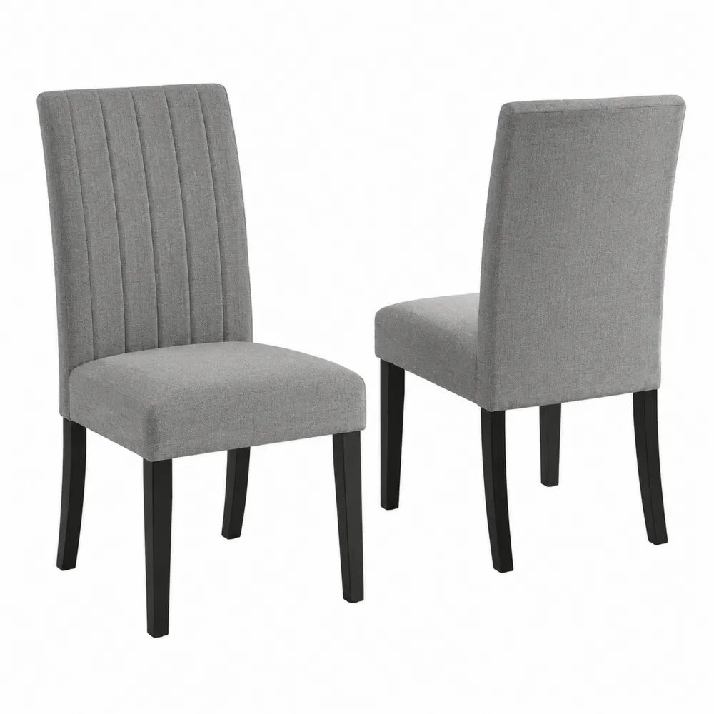 Lot de 2 chaises de salle à manger rembourrées tissu polyester gris pieds en bois massif noir dossier haut 45 cm x 56 cm x 97 cm