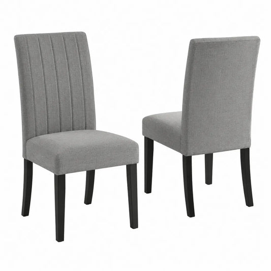 Lot de 2 chaises de salle à manger rembourrées tissu polyester gris pieds en bois massif noir dossier haut 45 cm x 56 cm x 97 cm