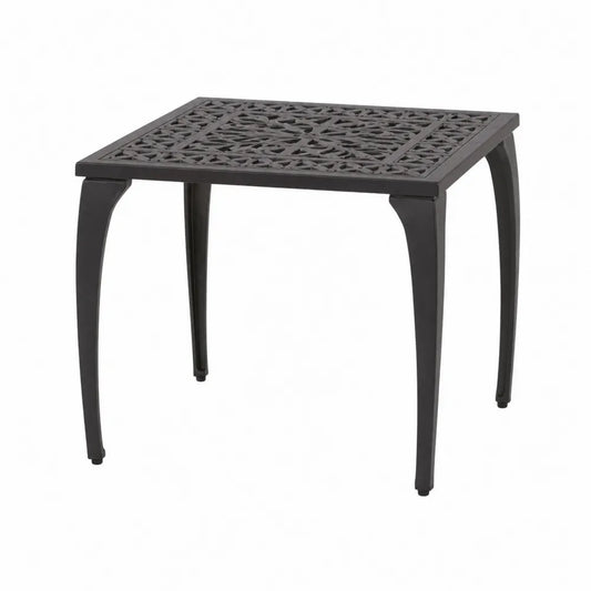 Table d’extérieur carrée en aluminium moulé noir 70 x 70 x 72 cm plateau ajouré