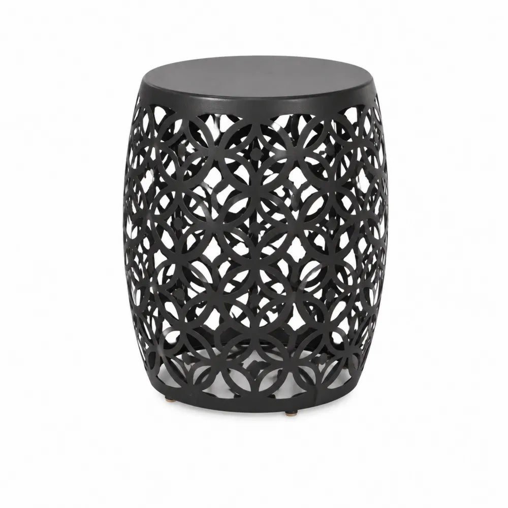Table d’appoint d’extérieur ronde en acier peint noir ajouré floral 40 x 40 x 45 cm