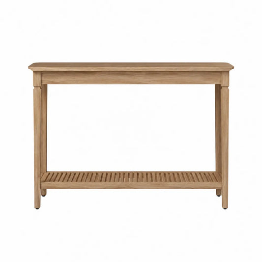 Console rectangulaire bois massif hévéa chêne clair 120 x 35 x 80 cm avec tablette basse à lattes